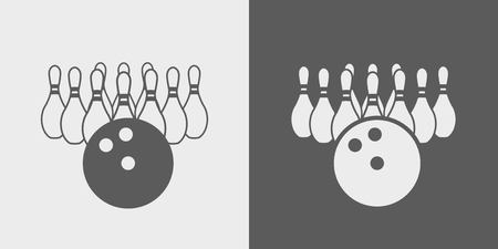 Vector set of signs or symbols with bowling ball and pins on light and dark background.のイラスト素材