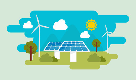 Green eco energy flat design vector concept illustration.