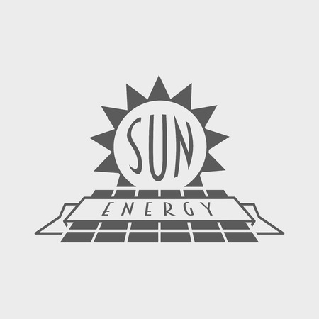 Sun energy logo, label or symbol design concept with solar panel and sunのイラスト素材