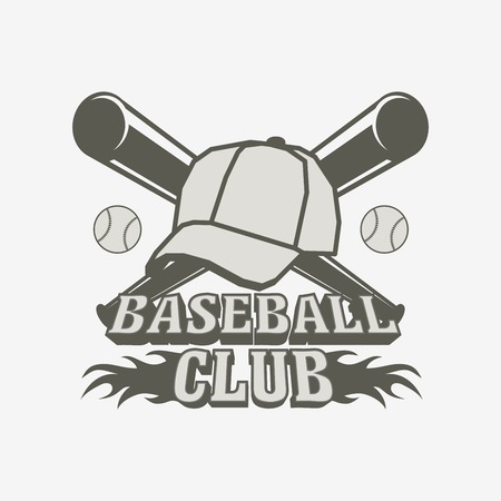Baseball logo, badge or label design template with baseball balls,  cap and two batsのイラスト素材