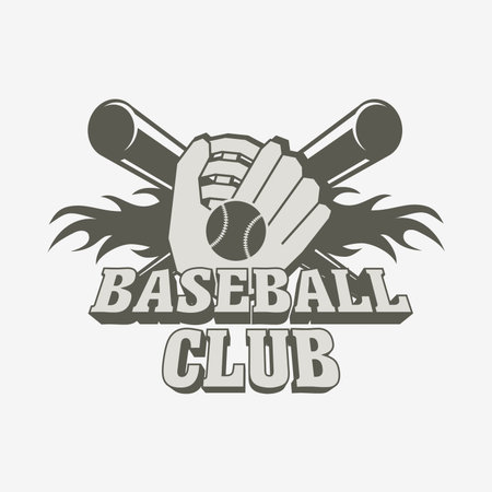 Baseball logo, badge or label design template with baseball ball,   glove and two batsのイラスト素材