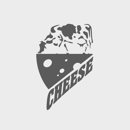 Fresh cheese vector logo, label or badge design concept with cowのイラスト素材