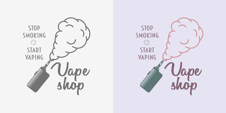 Vape shop badge, logo or symbol design concept isolated on white background. Color and monochromeのイラスト素材