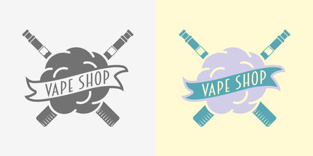 Vape shop badge, logo or symbol design concept for e-cigarettes store advertising. Color and monochromeのイラスト素材