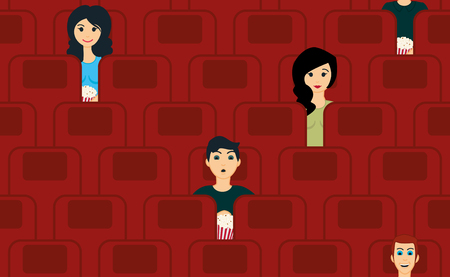 cinema seamless pattern with people watching movieのイラスト素材