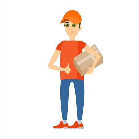 Vector illustration of Delivery courier person with box isolated on white backgroundのイラスト素材