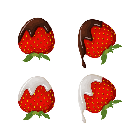 Set of tasty strawberry illustration with chocolate, yogurt and dairy creamのイラスト素材