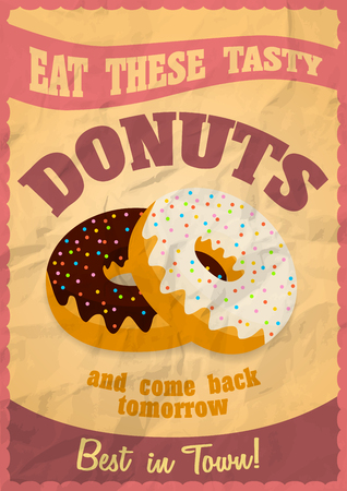Vintage Donuts Poster. Vector illustration. Crumpled paper effect easy to removeのイラスト素材