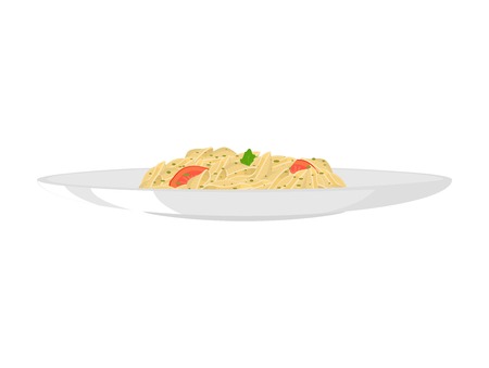 Konkiloni pasta with tomatos in plate isolated on white.のイラスト素材