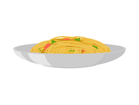 Spaghetti pasta on a white plate. Vector illustration isolated on white.のイラスト素材