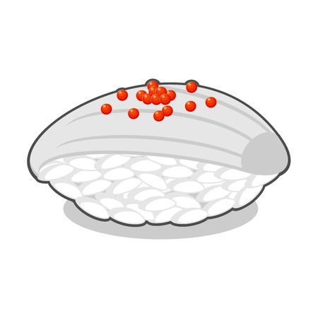 Yummy nigiri ika sushi with squid and red caviar. Vector illustration isolated on a white background.のイラスト素材