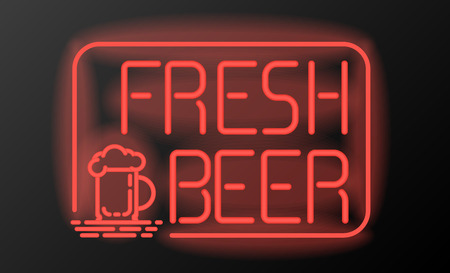 Fresh beer neon sign or emblem on black background.のイラスト素材