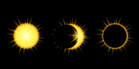 Solar Eclipse phases in dark sky. Vector illustration