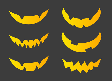 Set of halloween scary smiles for pumpkins. Vector illustrationのイラスト素材