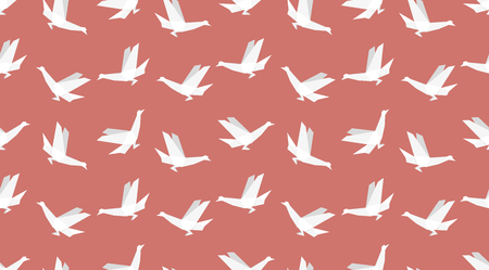 Origami bird seamless patternon red background. Japanese vector ornament. Endless texture can be used for wallpaper, web page background, surface, textile print..のイラスト素材