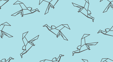 Origami linear bird seamless pattern. Japanese vector ornament. Endless texture can be used for wallpaper, web page background, surface, textile print..のイラスト素材