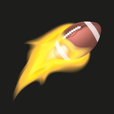 American football ball flaming on a black background. Object with fire vector illustrationのイラスト素材