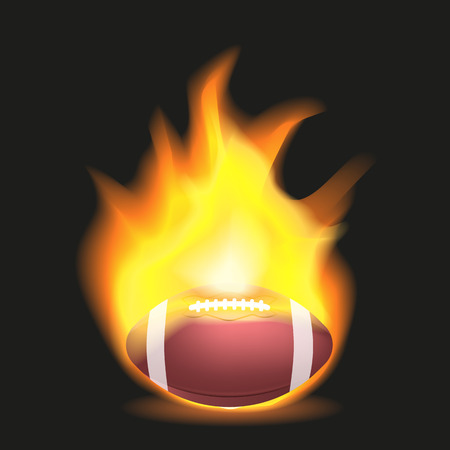 American football ball with flaming fire on a black background. Vector illustrationのイラスト素材