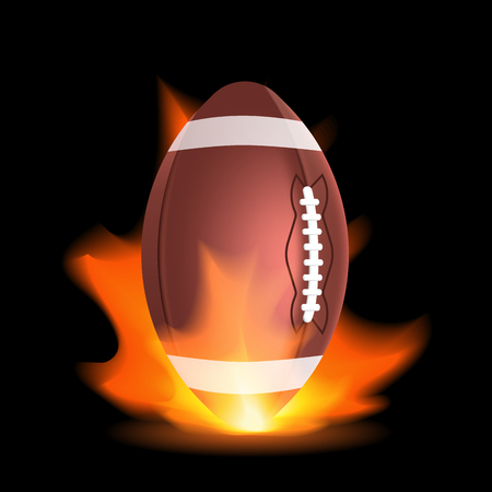 American footbal or rugby ball in a flame. Design concept with sport equipment and fireのイラスト素材