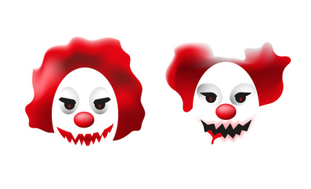 Two faces of scary clowns. Creepy mosters illustration. Halloween horror charactersのイラスト素材
