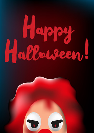 Happy Halloween poster with creepy and scary clown maskのイラスト素材