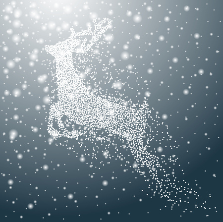 Deer of snowflakes. Christmas illustration. Falling snow winter background. Beautiful snowfall with realistic snowflakes on blue backgroundのイラスト素材