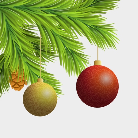 Christmas tree branches with red and gold decoration balls. Vector illustrationのイラスト素材