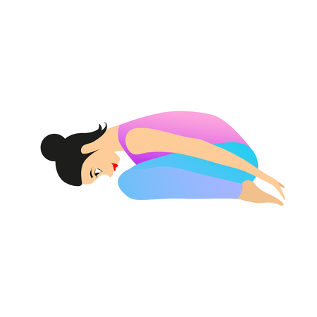 Girl is practicing yoga. Vector illustration of a woman doing yoga exercise isolated on a white background.のイラスト素材