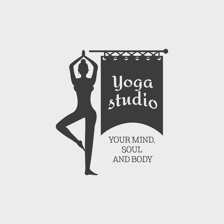 Yoga Studio Symbol Template with a woman making a movement.のイラスト素材