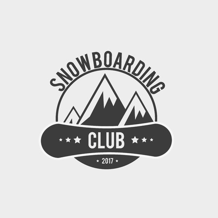 Snowboard club logo, label or badge template with mountains.のイラスト素材