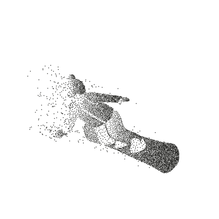 Particle silhouette of a snowboarder vector illustration.のイラスト素材