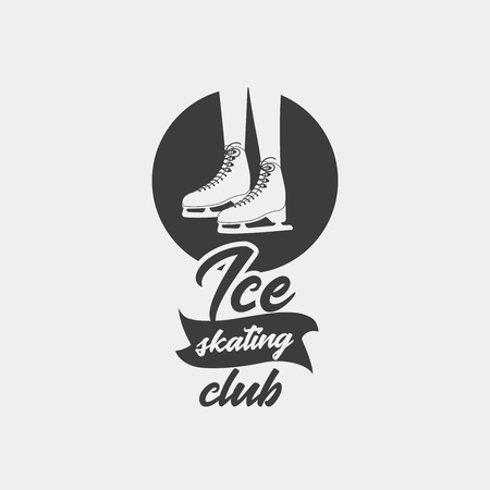 Badge template with ice skates. Monochrome symbol. This logo for ice skating club can be used for social network and web advertising or brand promotion.のイラスト素材