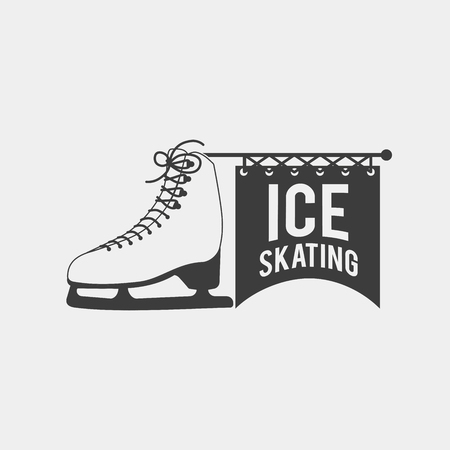 Logo with an ice skate. Monochrome symbol. This ice skating badge can be used for social network and web advertising or brand promotion.のイラスト素材