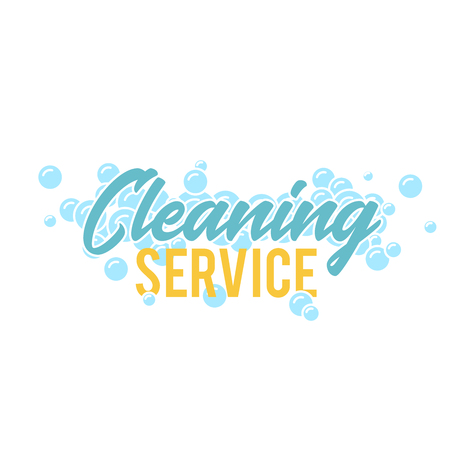 Cleaning servise logo, symbol or badge template with foam bubbles. Vector illustrationのイラスト素材