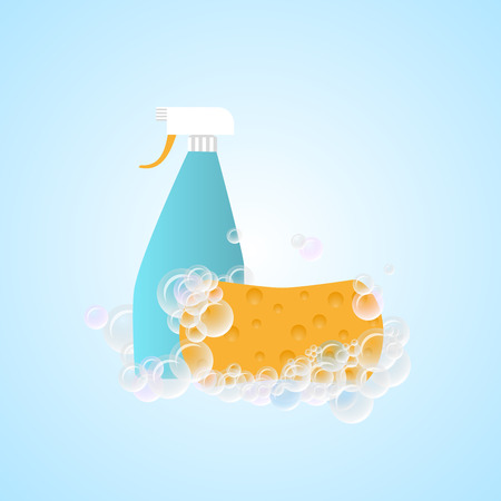 Sponge for washing with foam bubbles vector object illustration on blue backgroundのイラスト素材