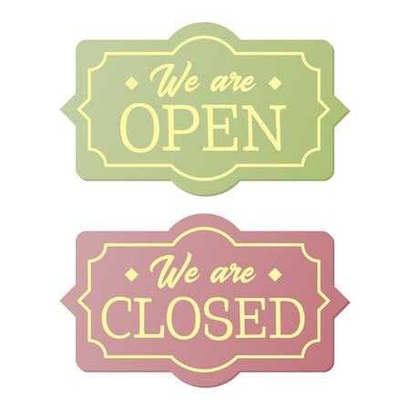 Vintage open and closed business signs on white backgroundのイラスト素材