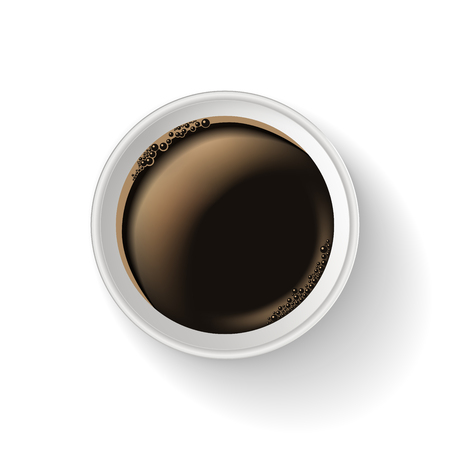 Realistic vector illustration showing a top view of the to go paper coffee cup. Object isolated on the white background.のイラスト素材