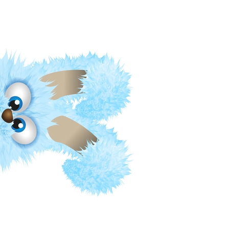 Blue Easter bunny is hiding. Fluffy rabbit isolated on the white background.のイラスト素材