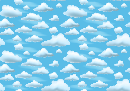 Cartoon clouds on blue sky. Seamless pattern. Vector endless backgroundのイラスト素材