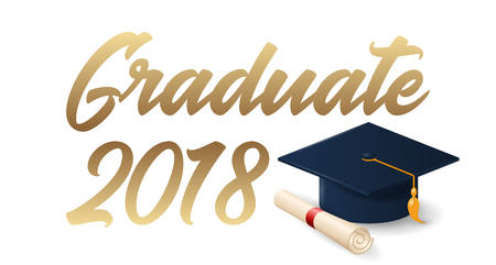 2018 graduation poster with cap and diploma scroll on white backgroundのイラスト素材