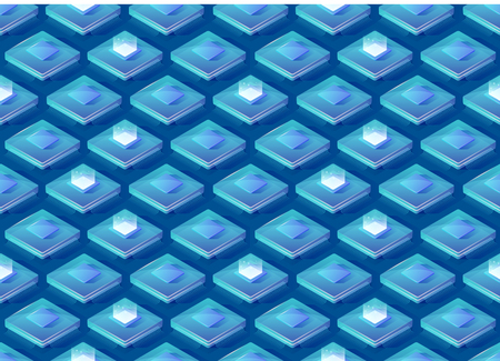 Central processing units. Isometric seamless pattern. Vector illustration. Computer parts and digital devices.のイラスト素材