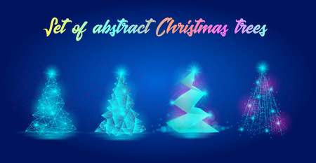 Set of abstract Christmas trees. Vector illustration showing different kinds of new year trees. Picture suitable for winter season poster or banner.のイラスト素材