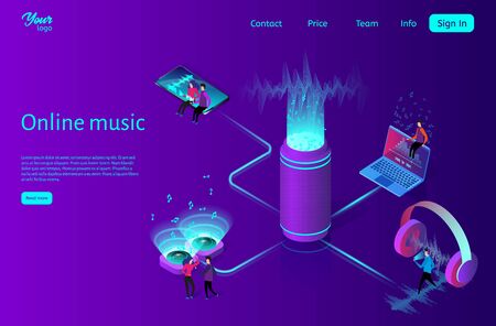 Online music streaming concept. Flat isometric vector illustration.のイラスト素材