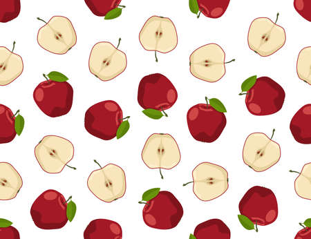 Red ripe apple vector seamless pattern. Flat vector illustrationのイラスト素材