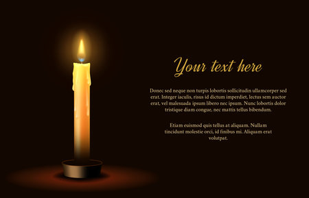 A burning candle on a dark background. Vector illustrationのイラスト素材