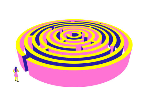 Isometric labyrinth. Conceptual vector illustration of the solution of the problem.のイラスト素材