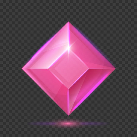 Isolated pink gem stone. Crystalline mineral. Jewelry stone on checkerboard background.のイラスト素材