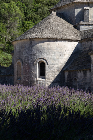 Stone Chancel of Abbey of Senanque with Lavender, Provenceのeditorial素材