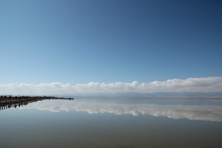 Sightseeing at beautiful lakeの写真素材