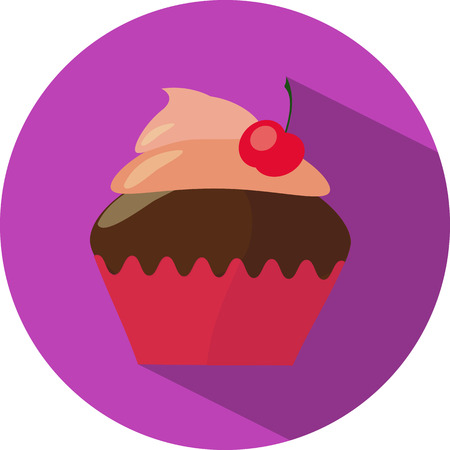 Flat desing icon of cupcake on pink backgroundのイラスト素材
